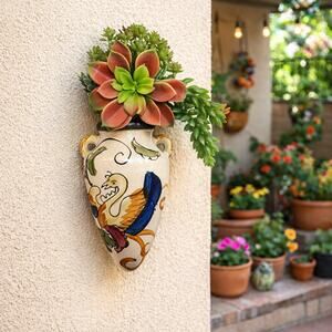 Vintage Japan Bird Floral Wall Pocket Vase Hand Painted